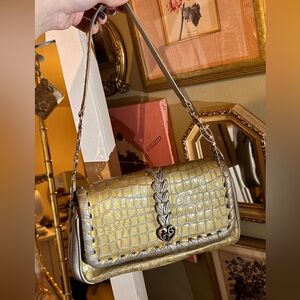 Vintage Gold and Silver Croc-Embossed Brighton Shoulder Bag